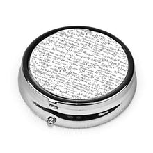 Scatola rotonda per medicina portatile, mini pillole in metallo, dispenser per pillole tascabili, borsa da viaggio, note matematiche piccole