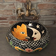 Artemisa, lavabo rotondo messicano, 40 cm, in ceramica Talavera in Messico, motivo decorativo colorato, ideale per il bagno con piastrelle effetto legno, piastrelle di cemento, mobili rustici