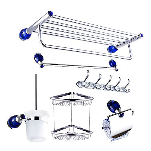 MBYW Portasciugamani Moderno Minimalista Portasciugamani Elegante per Il Bagno Cristallo/portasciugamani/Blu/Bagno/Argento/Bagno/Rack/scopino/Cesto Doppio/Sei Set