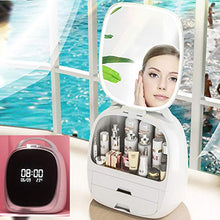 Specchio per Il Trucco USB Ricaricabile Makeup Organizer Scatola di stoccaggio Scatole per cosmetici e gioielli con l'ora, la data e la temperatura visualizzate sullo schermo,Pink