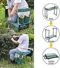 Panchina da giardino pieghevole da giardino, robusta e leggera, panca da giardinaggio multifunzione, con grande tasca per attrezzi e imbottitura morbi...