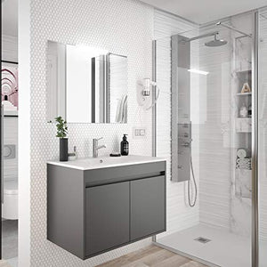 Yellowshop. - Mobile Bagno sospeso in Legno a 2 Ante con Freno con lavabo e specchiera con faretto LED Modello Noja800 Colori Vari (Grigio Opaco)