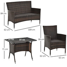 Outsunny Salotto da Giardino con Tavolo, 2 Poltrone e Divano 2 Posti, Set Mobile da Giardino in Rattan PE con Cuscini, Marrone e Bianco