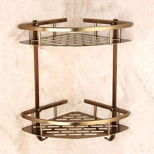 UWY Portaoggetti per Doccia Antico Europeo Supporto per Parete WC Mensola per Bagno Scaffale a Doppio Livello Cornice angolare in Ottone Cestino per Organizer in Alluminio per Hotel anodizzato c