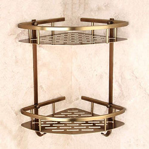 UWY Portaoggetti per Doccia Antico Europeo Supporto per Parete WC Mensola per Bagno Scaffale a Doppio Livello Cornice angolare in Ottone Cestino per Organizer in Alluminio per Hotel anodizzato c