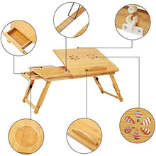 Tavoli da picnic Tavolo pieghevole, tavolo da scrivania per laptop regolabile 100% bambù con ventilatore di raffreddamento USB Scaffale pieghevole Scaffale per dormitorio letto portatile Stand portati