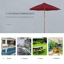 Outsunny Ombrellone da Giardino Φ257x253cm ed Esterni con Tettuccio Antivento in Poliestere Rosso e Palo in Legno
