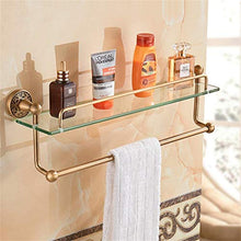 GJJSZ Ripiani in Vetro retrò con portasciugamani,Materiale in Alluminio Spaziale,Porta Cosmetici per Bagno Multiuso,mensola da Bagno 60 * 25,5 cm