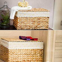 ZRZJBX Contenitore con Coperchio Extra Large in Seagrass，Cassa in Vimini Foderata，Scatole Portaoggetti in Erba Marina，Scatola di Immagazzinaggio in Rattan,A-M