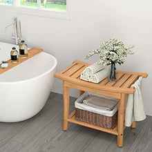 LINGZHIGAN Legno Doccia Sgabello di bambù Bagno Doccia Sede di banco feci con 2-Tier Bagagli Scaffale con 2 Maniglie for Interni ed Esterni Antiscivolo Impermeabile