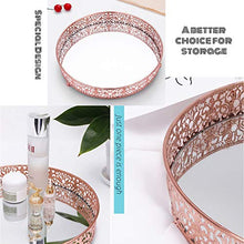 Vassoio portaoggetti per trucco dorato rosa Scatola portaoggetti in vetro pizzo rotondo Scatola portaoggetti per cosmetici da tavolo Vassoio per gioielli profumo per rossetto, oro rosa, 29,5 cm