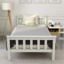 Boomersun Letto singolo in legno di pino massiccio, con rete a doghe e testiera, 90 x 200 cm, colore: bianco