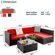 MengFeiNi 5 PCS Patio Mobili Set Divano Componibile All'aperto con Tavolo Tutti I Meteo in Rattan Vimini Cuscini Lavabili Conversazione per Portico Giardino Cortile Bordo Piscina Balcone,Rosso
