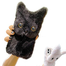 Artfeel Morbido Peluche Custodia per Samsung Galaxy A50,Carino Peloso 3D Gatto Orecchie Cover Inverno Caldo Soffice Pelliccia Cartoni Animati Supporto Cover per Ragazze Donne,Gatto Nero