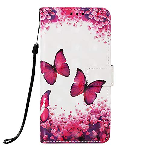 Custodia per iPhone 12 Pro/iPhone 12 Max Flip 3D in morbida pelle PU antiurto, con supporto magnetico per carte di credito, custodia protettiva in silicone TPU, con farfalla rossa