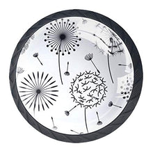 Set di 4 pezzi di ferramenta con maniglia rotonda per armadio da cucina, credenza, cassettiera, cassettiera, credenza, bagno, armadio disegnato a mano, semplice dente di leone bianco e nero