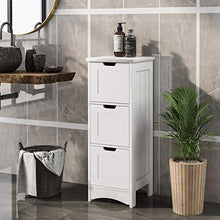 Badezimmerschrank, schmaler Badschrank mit 3 Schubladen, Beistellschrank, Kommode, Wohnzimmer, Küche, freistehend, weiÃμ, 30x30x82cm