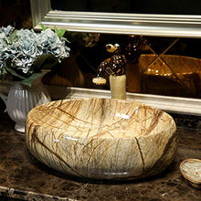 Ayhuir Marmo d'imitazione Ovale Jingdezhen Lavandino da Bagno in Ceramica Lavabo Cinese Lavabo da appoggio in Ceramica Marrone Lavabo da appoggio in Porcellana
