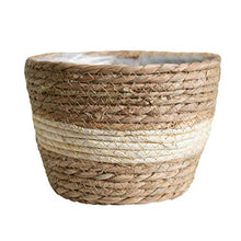 Duless - Cestino per fiori in paglia verde, per piante fresche in rattan e bambù, decorazione
