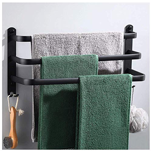 Portasciugamani da parete,Nero 3 strati Porta asciugamani da bagno Spazio alluminio Porta asciugamani autoadesivo con doppi ganci Usato per bagno Balcone cucina Portasciugamano/Scarpiera(70CM