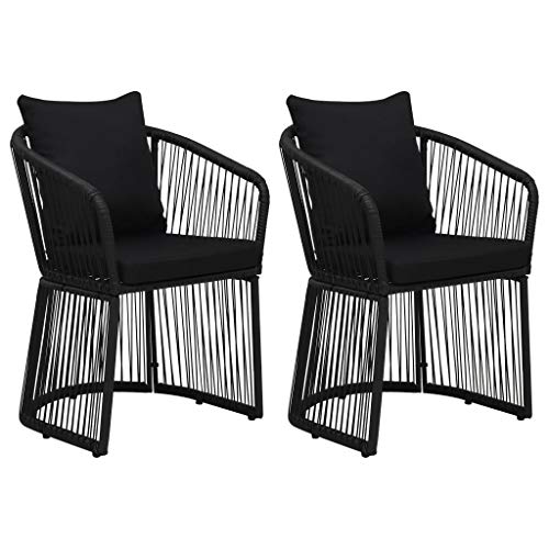 Festnight 2 Pezzi Sedie da Esterno Sedie da Giardino con Cuscini Poltrona in Rattan PVC 57 x 54 x 78 cm Colore Nere