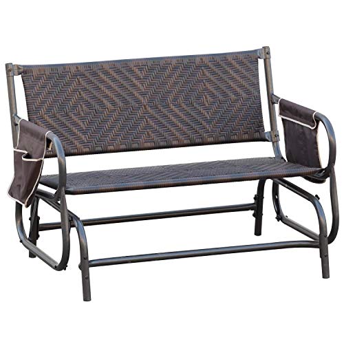 Panchina a Dondolo 2 Posti da Giardino 122x75x88 cm in Rattan Marrone