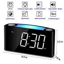 Sveglia da Comodino con Luci Notturne,7” Pollici Schermo LED Luminosità e Dimmer, 2 Porta Caricatore USB,Grande Snooze,Batteria-Backup,Sveglia Forte per Ufficio,Scrivania,Traversine Pesanti,Bambini