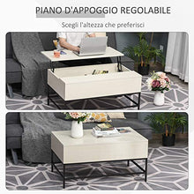 HOMCOM Tavolino Sollevabile da Salotto, Tavolo da Caffè in Legno con Piano Alzabile e Vano Contenitore, 90x60.5x45.5cm