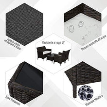 Outsunny Salotto da Esterno Set 4 Pzi:1 Divano/2 Poltrone/1 Tavolino, Mobili Giardino in Rattan, Nero e Bianco