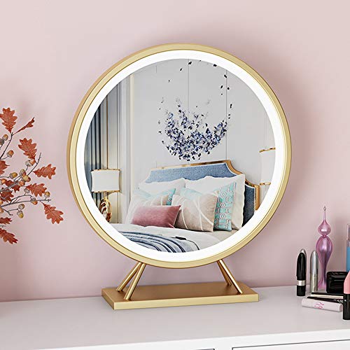 XM-MIRROR Specchio per Trucco da toeletta Rotondo a LED, Specchio cosmetico da Tavolo Dorato con Specchio Rotondo da Camera da Letto Leggero,d'oro,diameter60cm