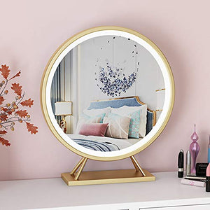 XM-MIRROR Specchio per Trucco da toeletta Rotondo a LED, Specchio cosmetico da Tavolo Dorato con Specchio Rotondo da Camera da Letto Leggero,d'oro,diameter60cm