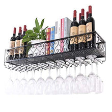 Mensola a muro in stile europeo Portabottiglie da soffitto in ferro metallico Portabottiglie per vino Portabottiglie e bicchieri da vino Portabottiglie Porta calici - Nero (Dimensioni: L80 * L25cm)