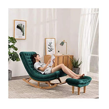 XinQing-Sedia a dondolo Sedia a dondolo in legno massello in pelle scamosciata Balcone Lazy Divano Sedia per il tempo libero Sedia per il tempo libero Sedia comoda stile nordico, verde scuro, con peda