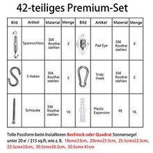 Familybox Kit Montaggio per Vela Parasole da 42 Pezzi, Heavy Duty Ganci per Tende Sole in Acciaio Inossidabile, Kit Completo per Installazione Le Vele a