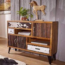 KS-Furniture Nepal - Cassettiera in legno massiccio con 3 cassetti, 120 x 35 x 88 cm, design industriale con ripiano portaoggetti, con ante
