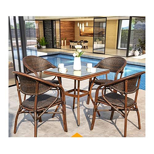 HLZY Tavolo in Vimini in Rattan mobili in Patio e Set Sedia, Arredamento da Esterno Ratan Patio Set di mobili in Vetro Top tavolino tavolino da caffè Set per Giardino all'aperto a Bordo Piscina