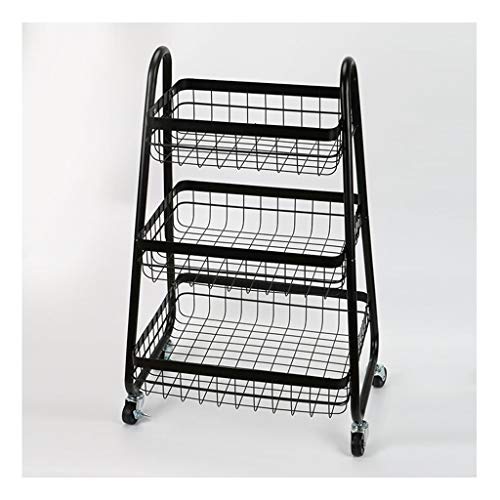 LYM &ripiano di stoccaggio Scaffalature Multifunzione in Metallo Cestino Cucina Soggiorno Camera da Letto 3 Strati Mobile con Ruote Rack Nero Scaffale di Finitura