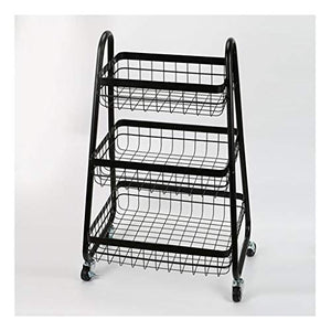 LYM &ripiano di stoccaggio Scaffalature Multifunzione in Metallo Cestino Cucina Soggiorno Camera da Letto 3 Strati Mobile con Ruote Rack Nero Scaffale di Finitura