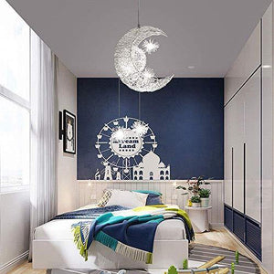 ALLOMN LED Lampada a Sospensione, Plafoniera Fata Lampada Luna e Stelle Lampada a Sospensione Camera da Letto Lampadario Grande Regalo per Bambino Amico (Bianco Freddo) - Arredi Casa