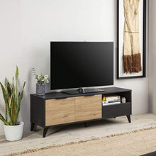 VS Venta-stock Mobile TV Koln 2 Porte e 1 cassetto, Color Nero Spazzolato e Legno, 136,5 cm (Larghezza) 40 cm (profonditá) 48,5 cm (Altezza)