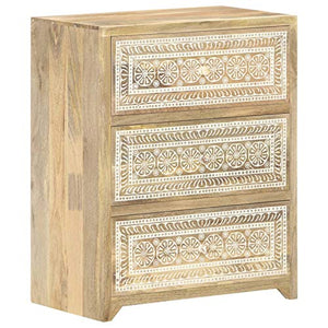 Tidyard Credenza Cassettiera Rustica Vintage in Legno Massello di Mango con 3 Cassetti 60x35x75 cm,Credenza con Cassetti,Credenza Vintage Rustica,Cassettiera Vintage Rustica