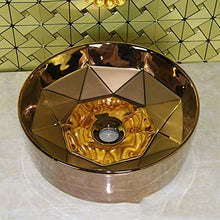 BIN-Bathroom supplies Lavabo Lavabo/lavabo/WC in Ceramica Lavabo Lavabo Art Lavabo Lavabo da appoggio Rotondo Dorato (Color : Metallic)