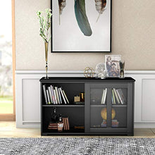 COSTWAY Armadietto da Cucina Mobile Laterale Multiuso con Ante Scorrevoli, in MDF e Vetro, 106,5 x 33 x 62,5 cm (Nero)