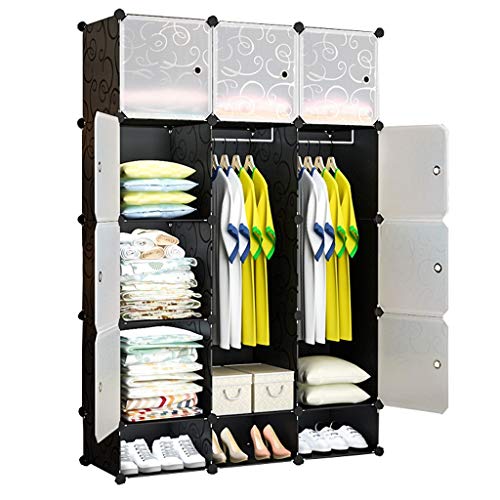 Locker 12-Porte Armadio Shoes-Bit 2-Hanging Supporto Rimovibile Memorizzazione Plastica 6-Gitter Scaffali Abbigliamento Home Camera Nero 111X47X165CM MUMUJIN