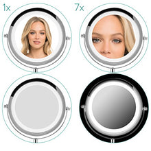 Navaris Specchio da Trucco con Luce LED - Specchio Illuminato con Ingrandimento x7 - Specchietto Cosmetico Ingrandente - Luci 26lm Rotazione 360°