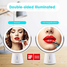 Auxmir Specchio Trucco LED, Specchio Ingranditore 10X/1X a Doppia Faccia, Luminosità Regolabile a 5 Livelli, Rotazione a 360 °, Specchio da Tavolo Ideale per Trucco, Rasatura, Cura del Viso