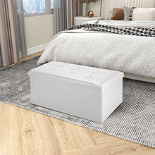 Todeco - Panca Pieghevole in Pelle, Ottomana Pieghevole per Conservare - Carico Massimo: 150 kg - Materiale: Finta Pelle - Cucita e con Finitura Trapuntata, 76 x 38 x 38 cm, Bianco