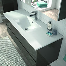 ALLIBERT Set di mobili da bagno premontati con funzione Softclose, colore grigio lucido, con specchio, 120 cm