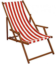 Sedia a Sdraio a Righe Bianco-Rosse con braccioli in Faggio con Parasole 10-314S