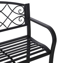 Outsunny Panchina da Giardino Design Floreale Ergonomica con Braccioli per 2 Persone Metallo Nero, 128x50x91 cm